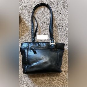 Black Vinyl Purse with 4 Zipper Pouches